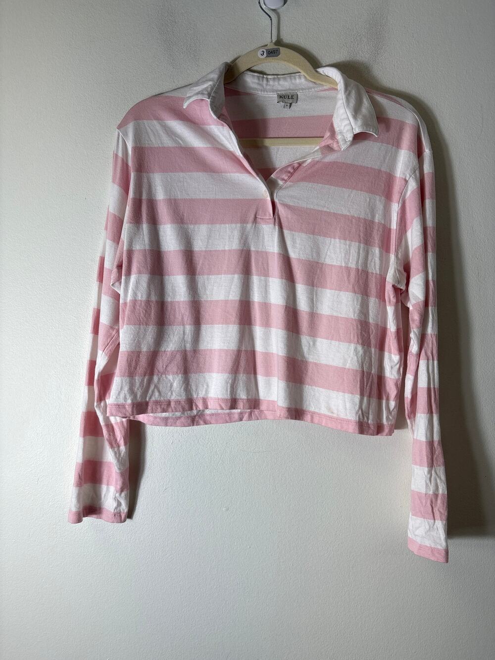 Kule Pink and White Stripe Long Sleeve Cotton Shirt Sz S